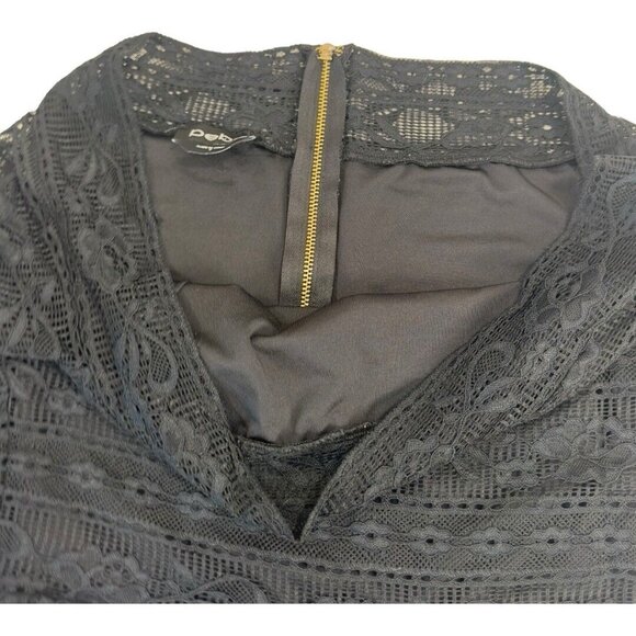 Bebe Women SZ S. Black Lace Peplum Top Blouse Off The Shoulder Gold Zipper Back - Picture 7 of 10